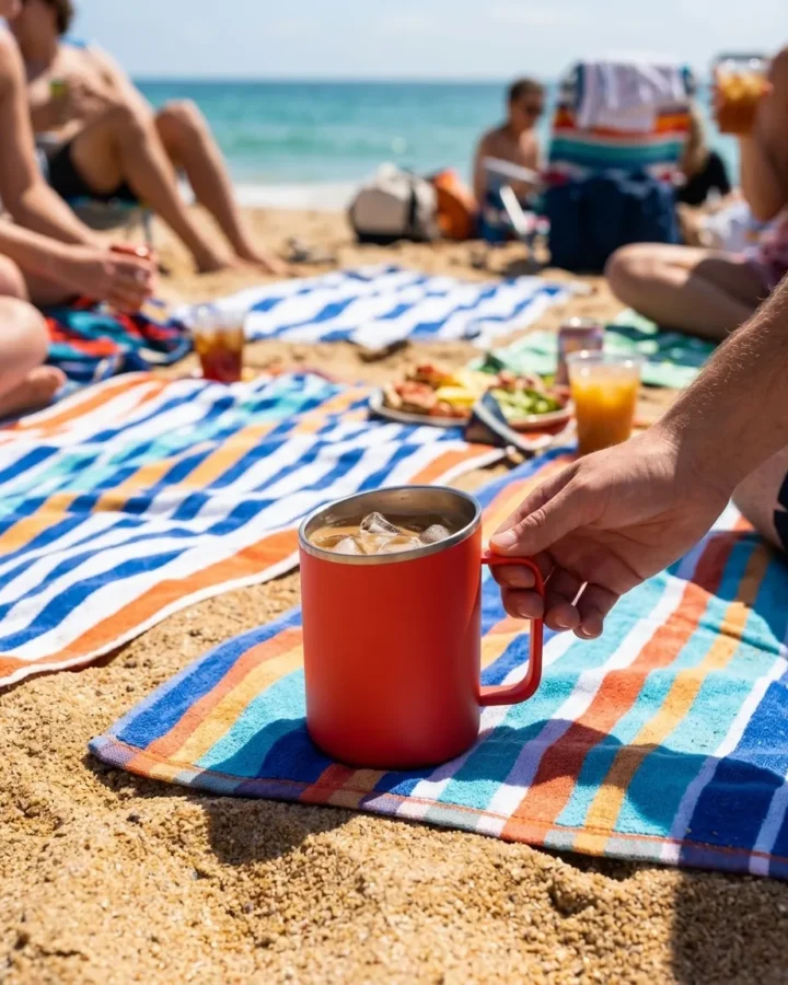 Tilt Handle Mug 14 oz at the beach